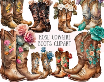 Acuarela rosa vaquera botas clipart salvaje occidental PNG descargas de imágenes digitales para la fabricación de tarjetas álbum de recortes diario basura artesanías de papel