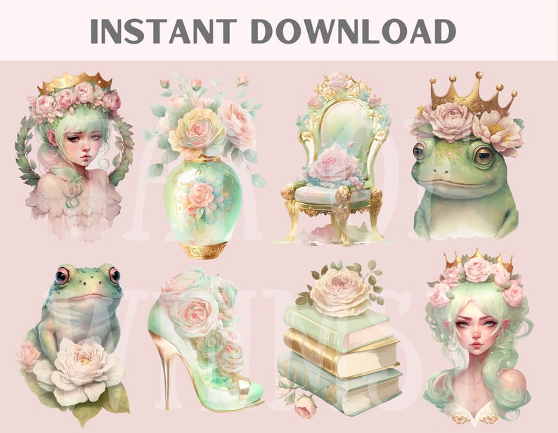 Watercolour Frog Princess Clipart - Fairytale Fantasy PNG Digital Image ...