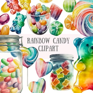 Acuarela Rainbow Candy Clipart Lollipop PNG Descargas de imágenes digitales para hacer tarjetas Scrapbook Junk Journal Paper Crafts