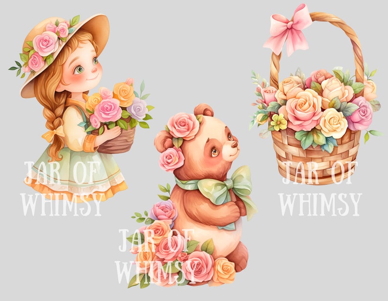 Watercolour Cute Cottagecore Clipart Cartoon Cottage Core Girl PNG Digital Image Download for Card Making Scrapbook Junk Journal Paper Craft image 8