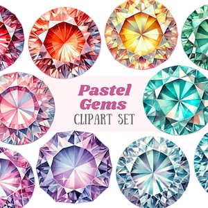 Aquarell Pastell Edelstein Clipart Runde Strass Diamant Edelsteine PNG digitale Bild-Downloads für die Kartenherstellung Scrapbook Junk Journal