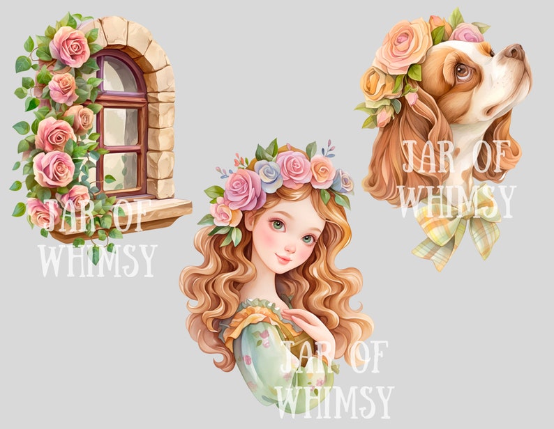 Watercolour Cute Cottagecore Clipart Cartoon Cottage Core Girl PNG Digital Image Download for Card Making Scrapbook Junk Journal Paper Craft image 7