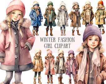 Acuarela invierno moda chica clipart vintage abrigo de invierno PNG descargas de imágenes digitales para la fabricación de tarjetas Scrapbook Junk Journal Paper Craft