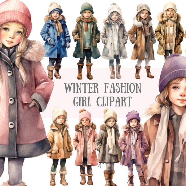 Watercolour Winter Fashion Girl Clipart Vintage Winter Coat PNG Digital Image Downloads for Card Making Scrapbook Junk Journal Paper Craft