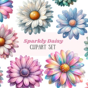 Aquarela Margaridas Brilhantes Clipart Primavera Flor Elementos Downloads de imagens digitais PNG para fazer cartões Scrapbook Junk Journal Paper Crafts