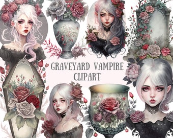 Watercolour Graveyard Vampire Clipart Halloween Fantasy PNG Digital Image Downloads for Card Making Scrapbook Junk Journal Crafts