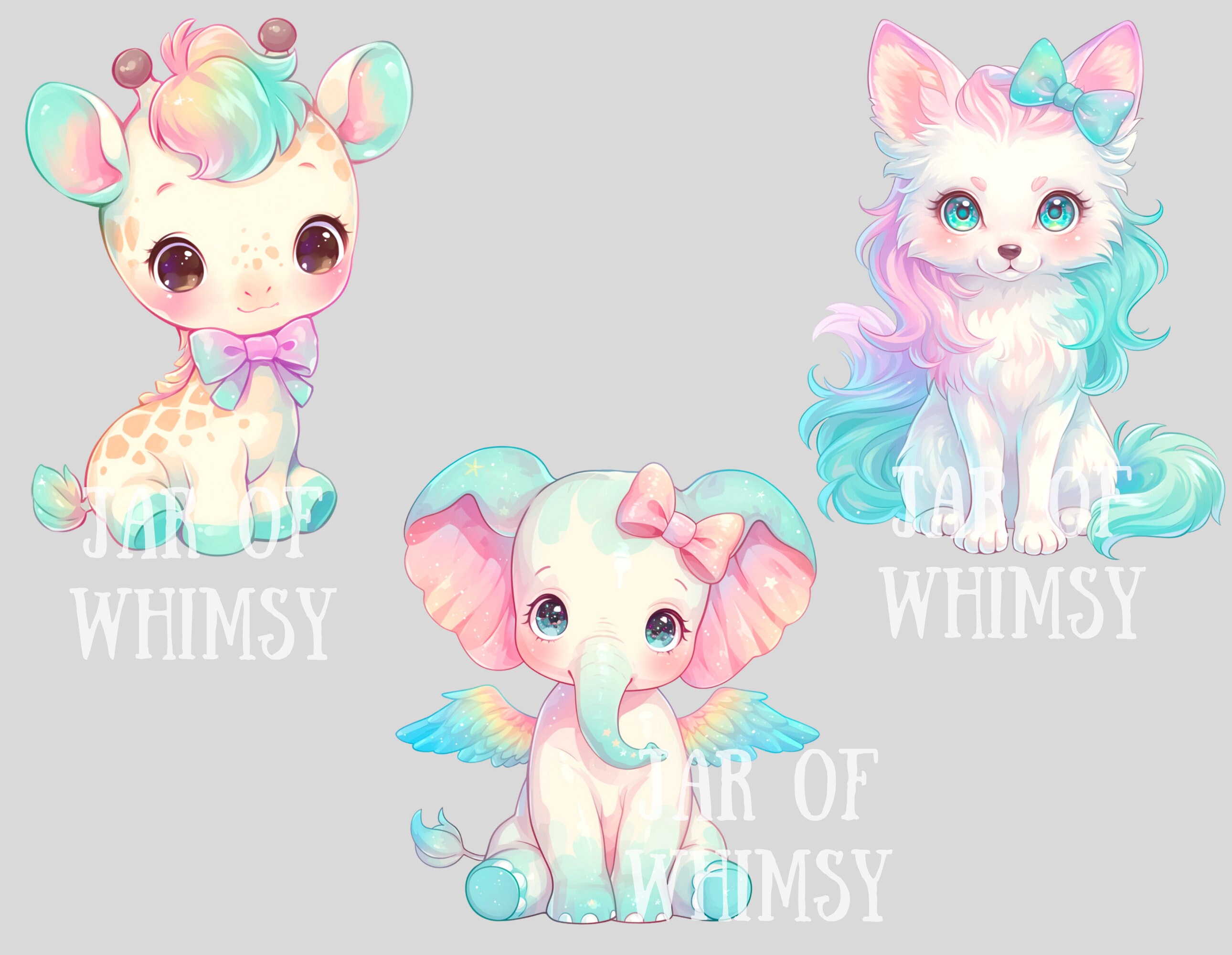 Watercolour Pastel Rainbow Animal Clipart Kawaii Animals PNG Digital ...