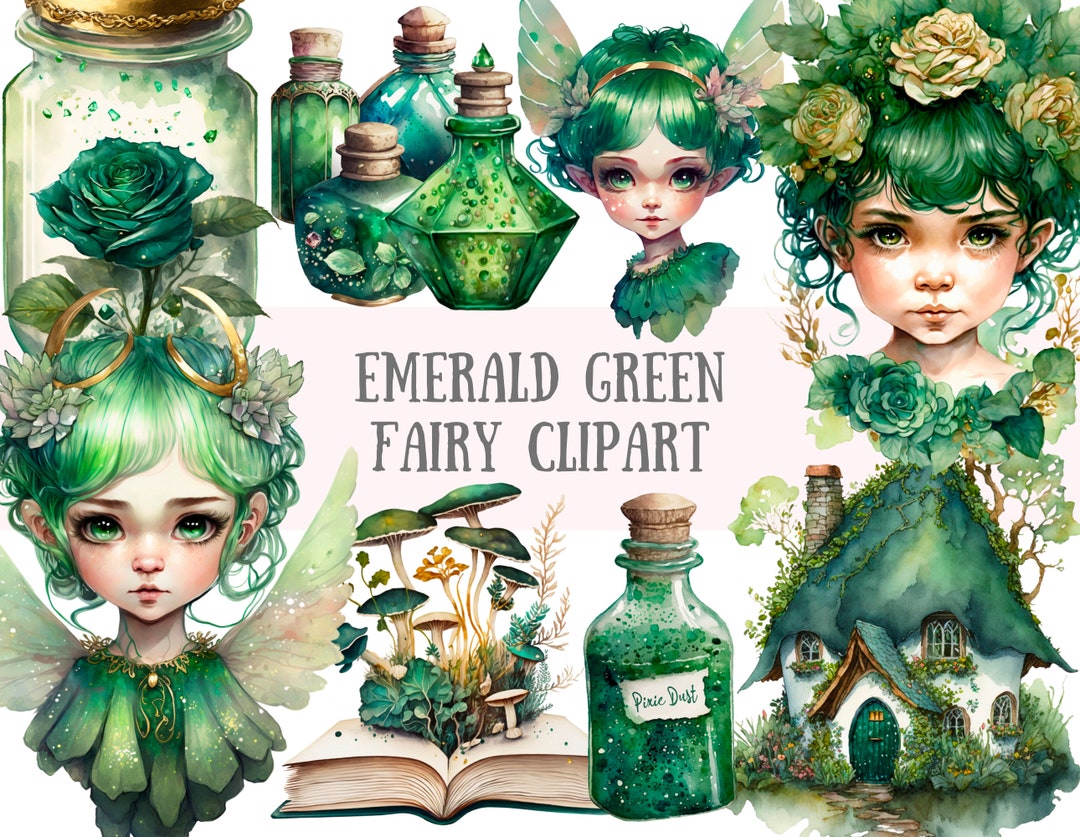 Watercolour Emerald Green Fairy Clipart Fairytale Fantasy PNG Digital ...