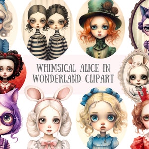 Acquerello stravagante Alice nel paese delle meraviglie Clipart Fairytale PNG Download di immagini digitali per la realizzazione di cartoline Scrapbook Junk Journal Crafts