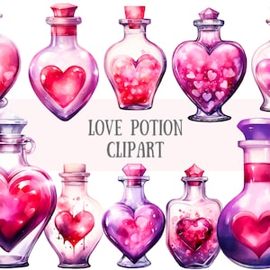 Aquarell Liebestrank Clipart Niedlichen Valentinstag PNG digitale Bild-Downloads für die Kartenherstellung Scrapbook Junk Journal Papierhandwerk