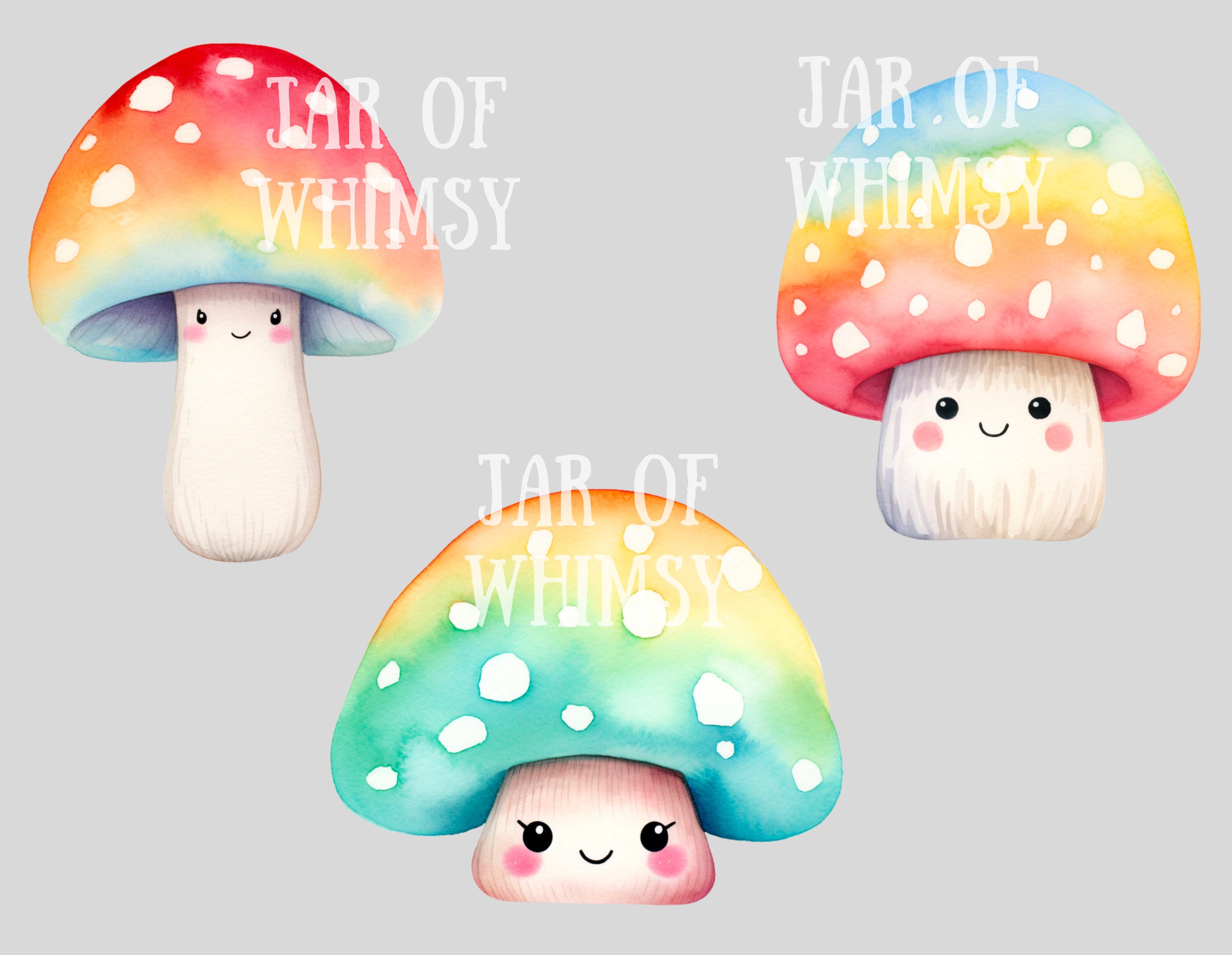 Watercolour Cute Mushroom Clipart Kawaii Mushroom Toadstools PNG ...