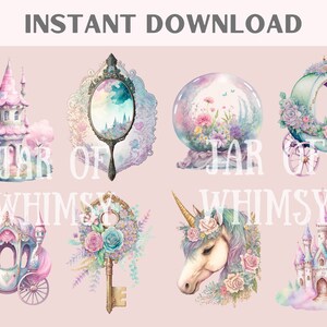 Watercolour Pastel Fairytale Clipart - Unicorn Fantasy PNG Digital ...