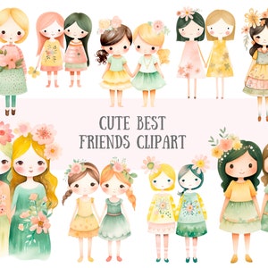 Watercolour Cute Best Friend Clipart Friendship Besties Sister PNG Digital Image Download for Card Making Scrapbook Junk Journal Paper Craft
