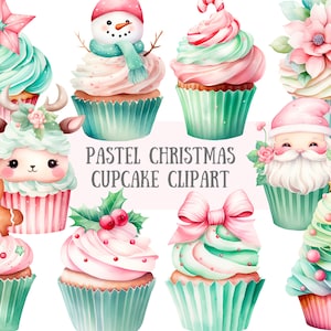 Aquarell Pastell Weihnachten Cupcake Clipart Weihnachten Leckereien PNG digitale Bild-Downloads für die Kartenherstellung Scrapbook Junk Journal Papierfertigkeit