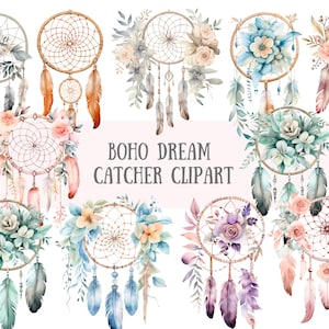 Acquerello Boho Dream Catcher Clipart Pastel Dreamcatcher PNG Download di immagini digitali per la realizzazione di cartoline Scrapbook Junk Journal Paper Crafts
