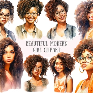 Watercolour Beautiful Modern Girl Clipart Black Girl Clipart PNG Digital Image Downloads for Card Making Scrapbook Junk Journal Paper Crafts