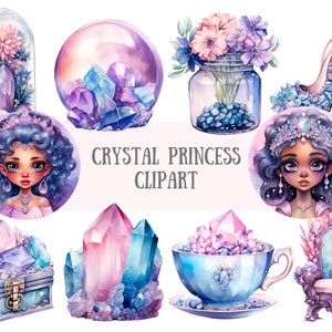 Acquerello Crystal Princess Clipart Fantasy Illustration PNG Download di immagini digitali per la creazione di cartoline Scrapbook Junk Journal Mestieri di carta