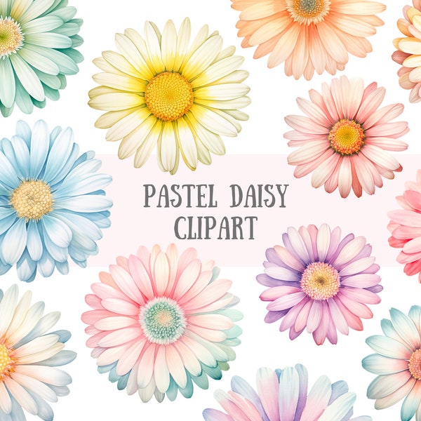 Watercolour Pastel Daisies Clipart Spring Flower Elements PNG Digital Image Downloads for Card Making Scrapbook Junk Journal Paper Crafts