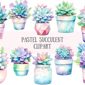 Aquarelle pastel succulente Clipart plantes d'intérieur mignonnes PNG Image numérique à télécharger pour la fabrication de cartes Scrapbook Junk Journal travaux manuels en papier