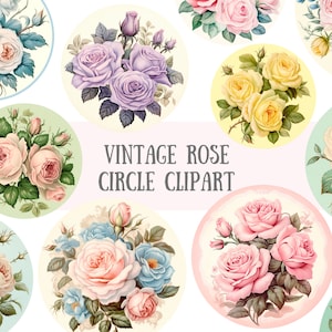 Aquarell Vintage Rose Kreis Clipart Rose Illustration PNG digitales Bild Downloads für die Kartenherstellung Scrapbook Junk Journal Papierhandwerk