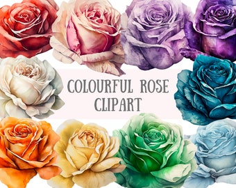 Watercolour Colourful Roses Clipart Spring Flower PNG Digital Image Downloads for Card Making Scrapbook Junk Journal Paper Crafts