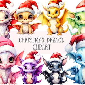 Aquarell Weihnachten Drachen Clipart Fantasy Weihnachten PNG digitale Bild-Downloads für die Kartenherstellung Scrapbook Junk Journal Papierhandwerk