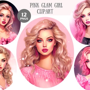 Acquerello rosa Glam Girl Clipart Glamour Fashion Girls PNG Download di immagini digitali per la realizzazione di cartoline Scrapbook Junk Journal Paper Crafts