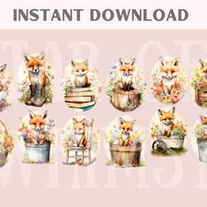 Watercolour Rustic Fox Clipart Vintage Storybook Foxes PNG Digital Image Download for Card ...