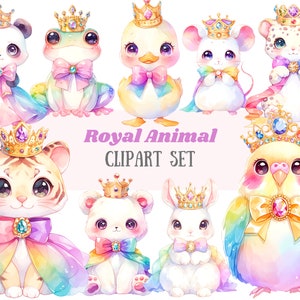 Aquarel koninklijke dieren clipart kawaii regenboog prinses dier png digitale afbeelding downloaden voor kaarten maken plakboek ongewenste dagboek papier ambacht