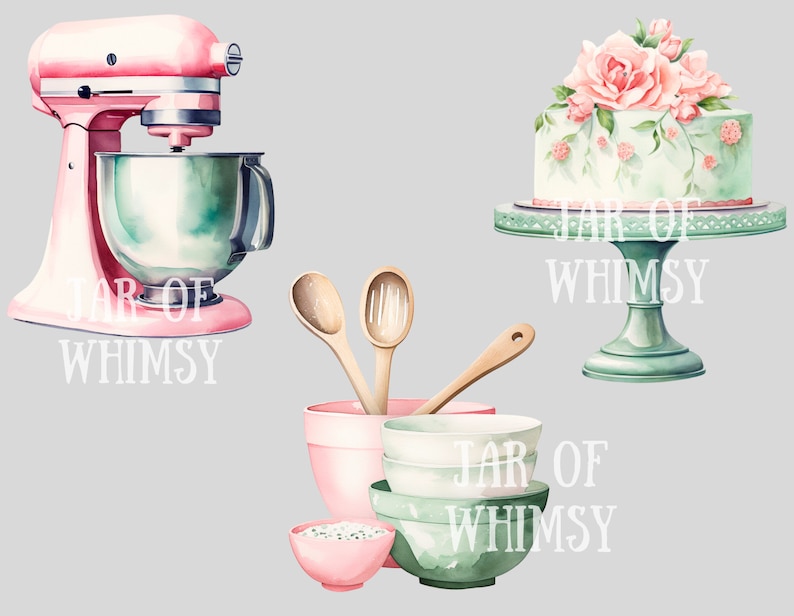 Acquerello Shabby Chic Kitchen Clipart Retro Baking PNG Download di immagini digitali per la realizzazione di cartoline Scrapbook Junk Journal Paper Crafts immagine 10