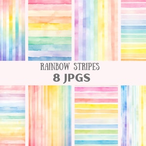 Aquarela Rainbow Stripe Clipart Rainbow Digital Paper JPG Downloads de imagens digitais para fazer cartões Scrapbook Junk Journal Paper Crafts