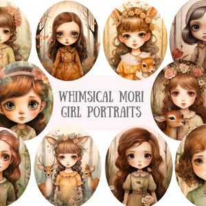 Aquarela caprichosa Mori Girl Clipart Forest Cottagecore Downloads de imagens digitais PNG para fazer cartões Scrapbook Junk Journal Paper Craft