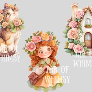 Watercolour Cute Cottagecore Clipart Cartoon Cottage Core Girl PNG Digital Image Download for Card Making Scrapbook Junk Journal Paper Craft image 9