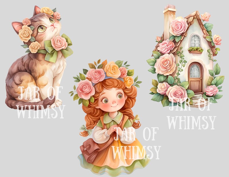 Watercolour Cute Cottagecore Clipart Cartoon Cottage Core Girl PNG Digital Image Download for Card Making Scrapbook Junk Journal Paper Craft image 9