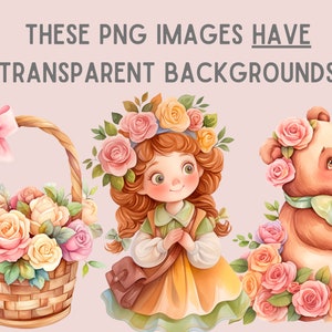 Watercolour Cute Cottagecore Clipart Cartoon Cottage Core Girl PNG Digital Image Download for Card Making Scrapbook Junk Journal Paper Craft image 5
