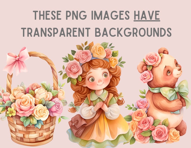 Watercolour Cute Cottagecore Clipart Cartoon Cottage Core Girl PNG Digital Image Download for Card Making Scrapbook Junk Journal Paper Craft image 5