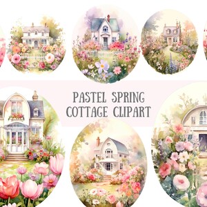 Watercolour Pastel Spring Cottage Clipart Shabby Chic House PNG Digital Image Downloads for Card Making Scrapbook Junk Journal Paper Crafts