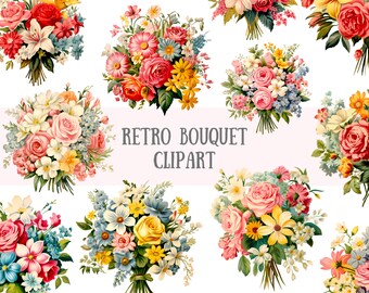 Acquerello retrò Bouquet Clipart Composizione floreale vintage PNG Download di immagini digitali per la creazione di cartoline Scrapbook Junk Journal Mestieri di carta