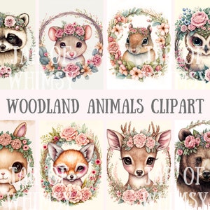 Clipart aquarelle animaux de la forêt - ours, cerf, renard, hibou, image numérique PNG, téléchargements, pour, fabrication carte, scrapbooking, journal indésirable, travaux manuels en papier