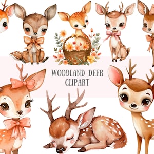 Acquerello cervo del bosco Clipart Carino piccolo cerbiatto PNG Immagine digitale da scaricare per la creazione di biglietti, album, diario, artigianato di carta