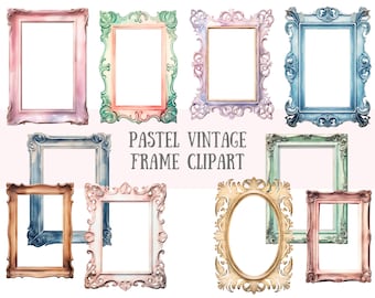 Watercolour Pastel Vintage Frame Clipart Rustic Scrapbooking Frames PNG Digital Image Downloads for Card Making Junk Journal Paper Crafts