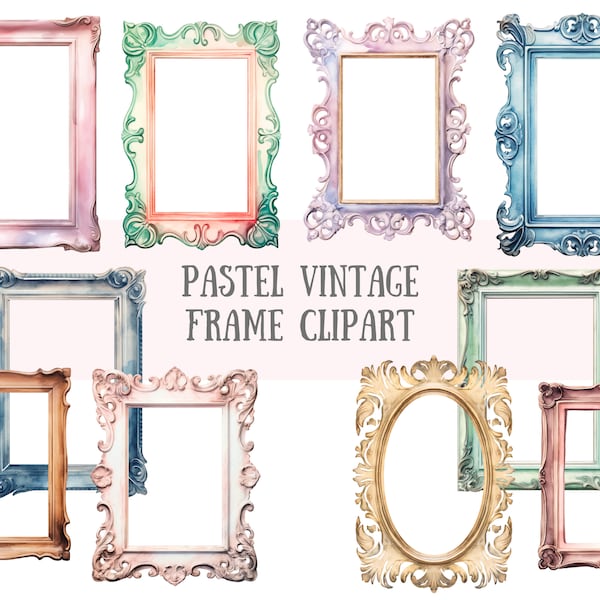 Watercolour Pastel Vintage Frame Clipart Rustic Scrapbooking Frames PNG Digital Image Downloads for Card Making Junk Journal Paper Crafts