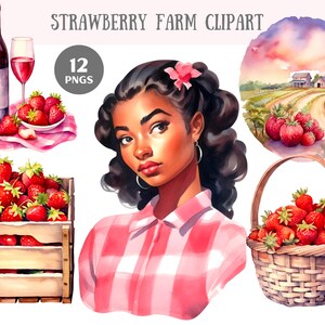 Aquarelle fraise ferme Clipart fraises PNG Image numérique à télécharger pour la fabrication de cartes Scrapbook Junk Journal travaux manuels en papier