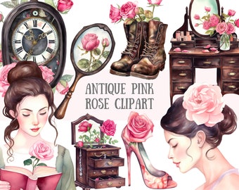 Watercolour Antique Pink Rose Clipart Vintage Rose Lady PNG Digital Image Downloads for Card Making Scrapbook Junk Journal Paper Crafts