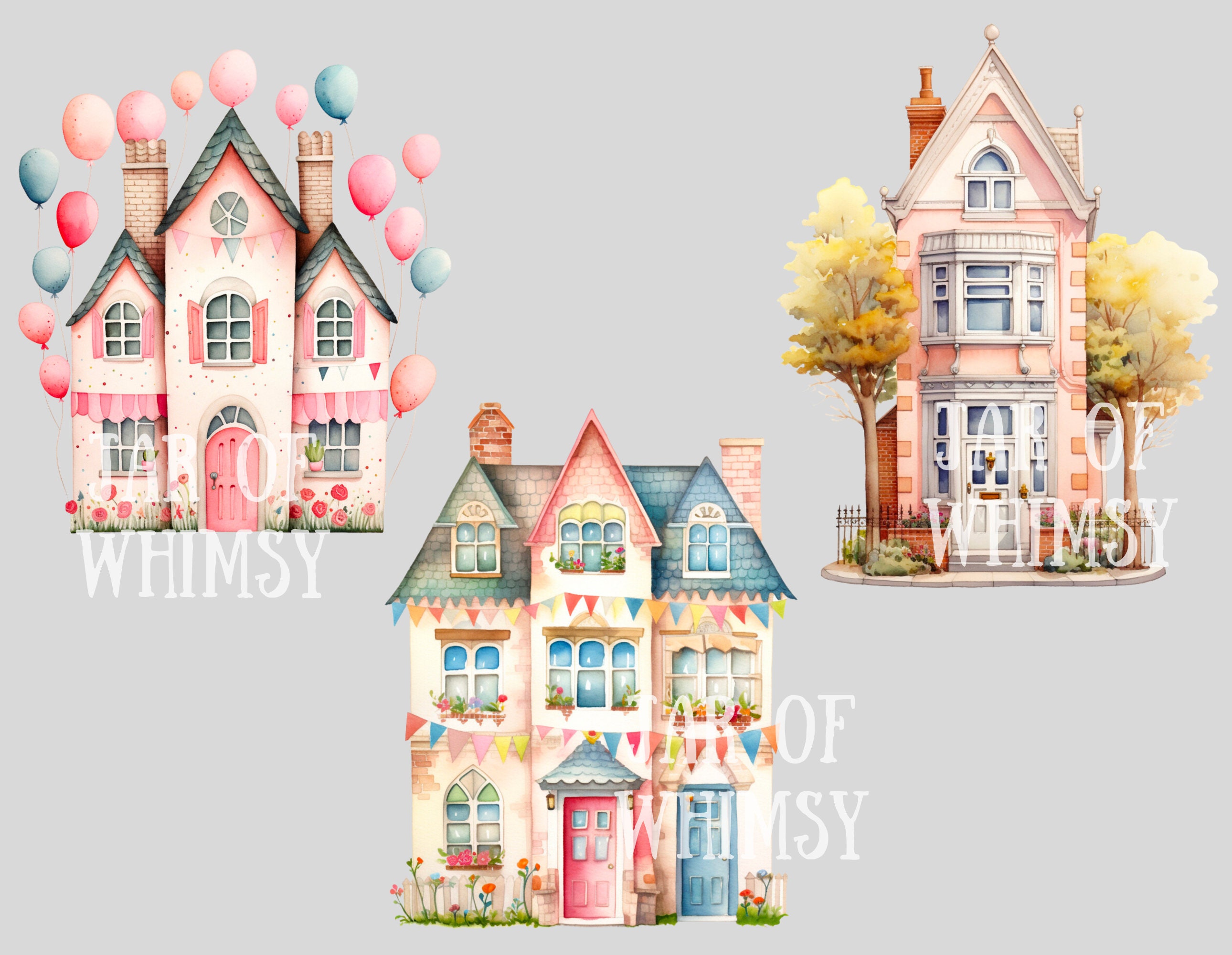 Watercolour Cute House Clipart Dollhouse Graphic PNG Digital Image ...