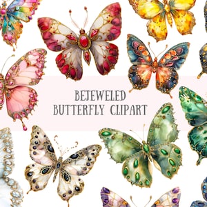 Aquarell Bejeweled Schmetterling Clipart Royal Schmetterling PNG digitale Bild-Downloads für die Kartenherstellung Scrapbook Junk Journal Papierhandwerk