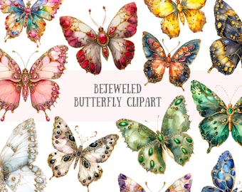Watercolour Bejeweled Butterfly Clipart Royal Butterfly PNG Digital Image Downloads for Card Making Scrapbook Junk Journal Paper Crafts