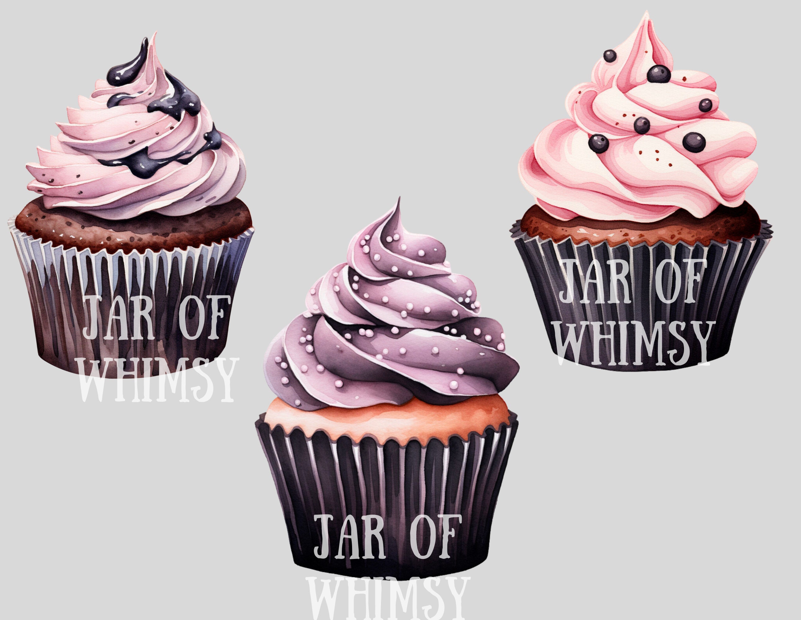 Watercolour Gothic Cupcake Clipart Black Birthday Cake PNG Digital ...