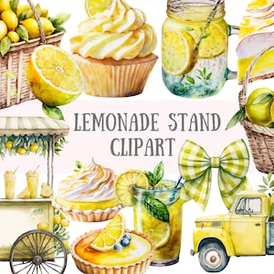 Clipart de barraca de limonada em aquarela - download de imagens digitais PNG de frutas de limão para fazer cartões, álbum de recortes, diário de lixo, artesanato em papel