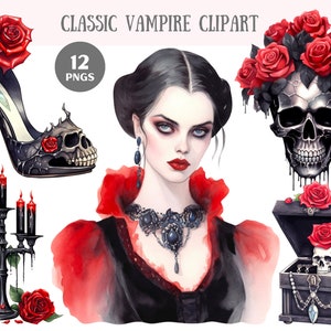 Watercolour Classic Vampire Clipart Halloween Fantasy PNG Digital Image Downloads for Card Making Scrapbook Junk Journal Crafts